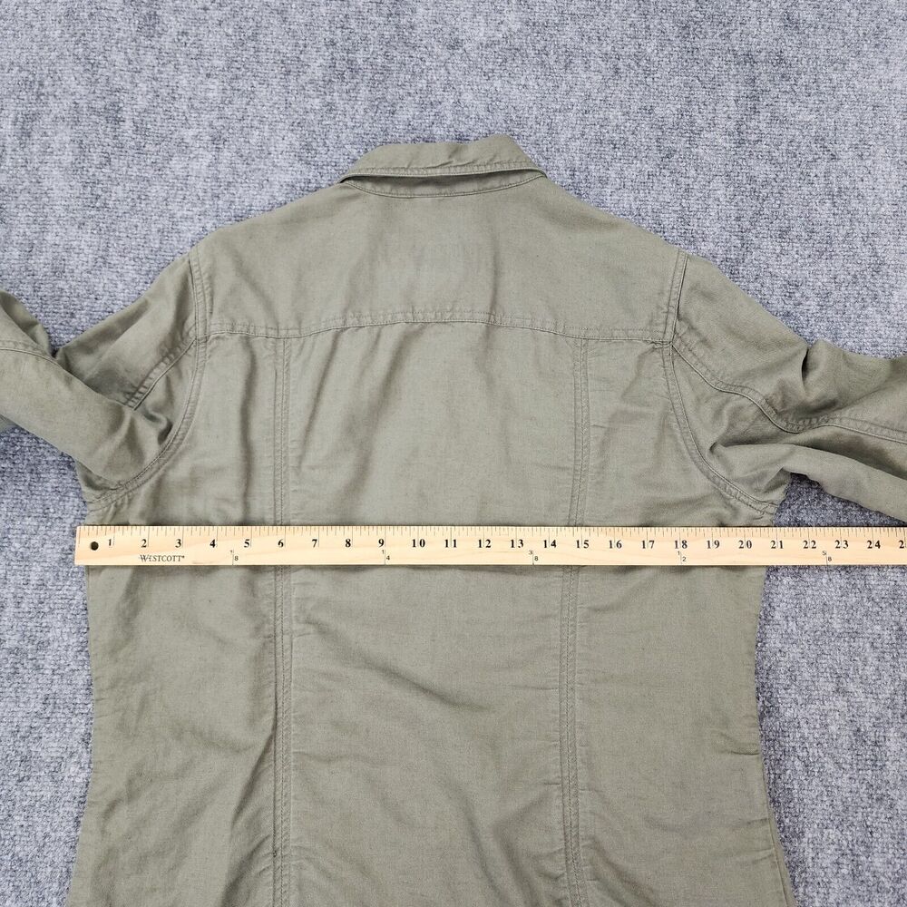 Eddie Bauer Jacket Women Large Green Linen Blend Metal Button Casual Safari Coat - Picture 4 of 16